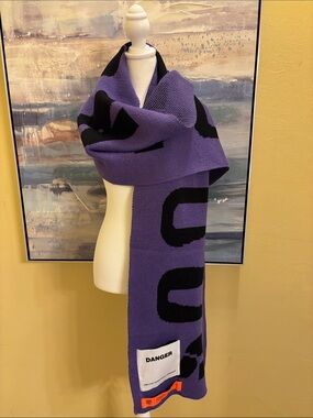 Bold Purple Knit Scarf with Black Lettering